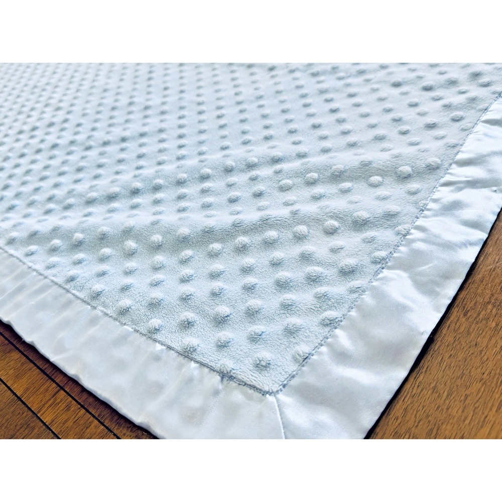 Baby Connection Satin Trim Blue Dot Minky Soft Baby Blanket Security Lovey 30x40